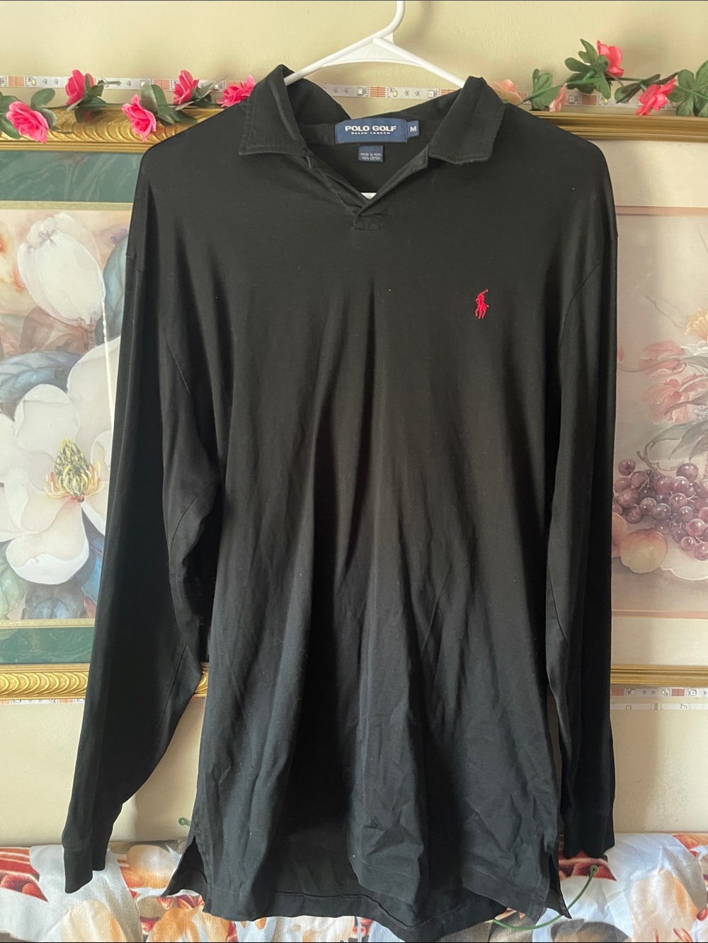 Polo by Ralph Lauren Black Long-Sleeve Polo with Red Pony Logo
